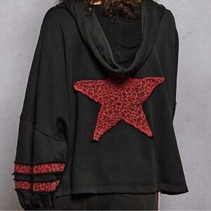 POL Black Hoodie with Red Star Patch NWOT